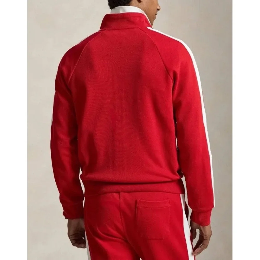 NWT Polo Ralph Lauren Mens L Double Knit Track Jacket Red Winged Foot Logo Zip